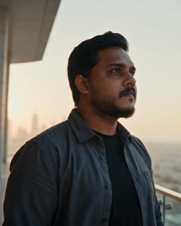 Kiran at golden hour overlooking the Dubai skyline
